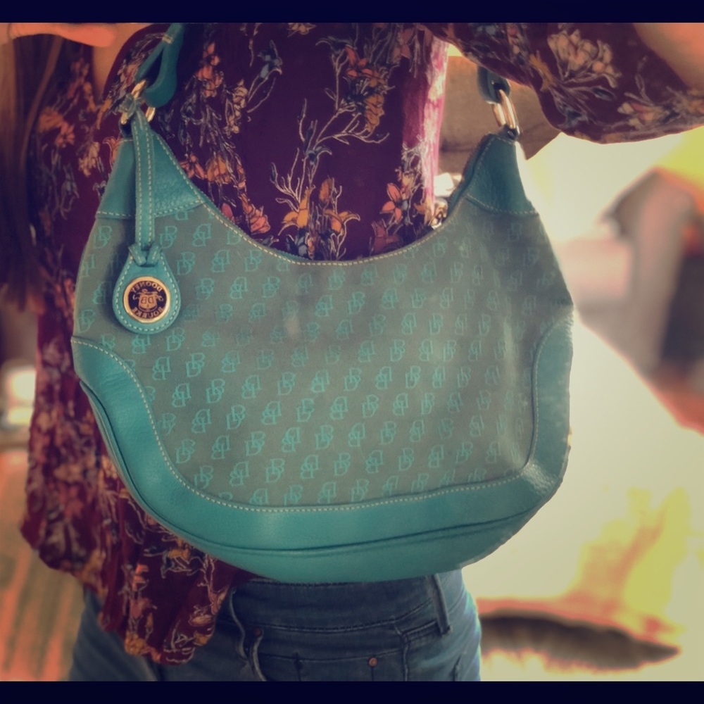 Dooney & Bourke Turquoise Canvas and Leather Logo